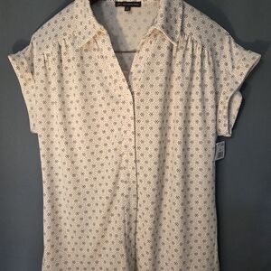 Adrianna Papell Cream Eyelet Short-Sleeve Button-Down Blouse